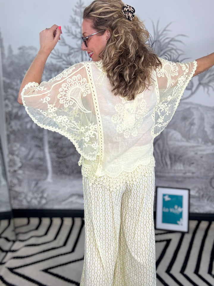 Mariposa Pale Yellow Lace &amp; Crochet Top