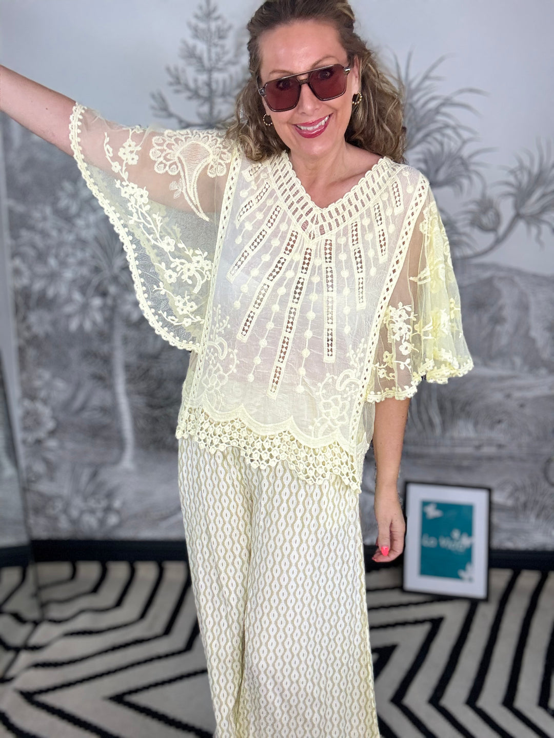 Mariposa Pale Yellow Lace &amp; Crochet Top