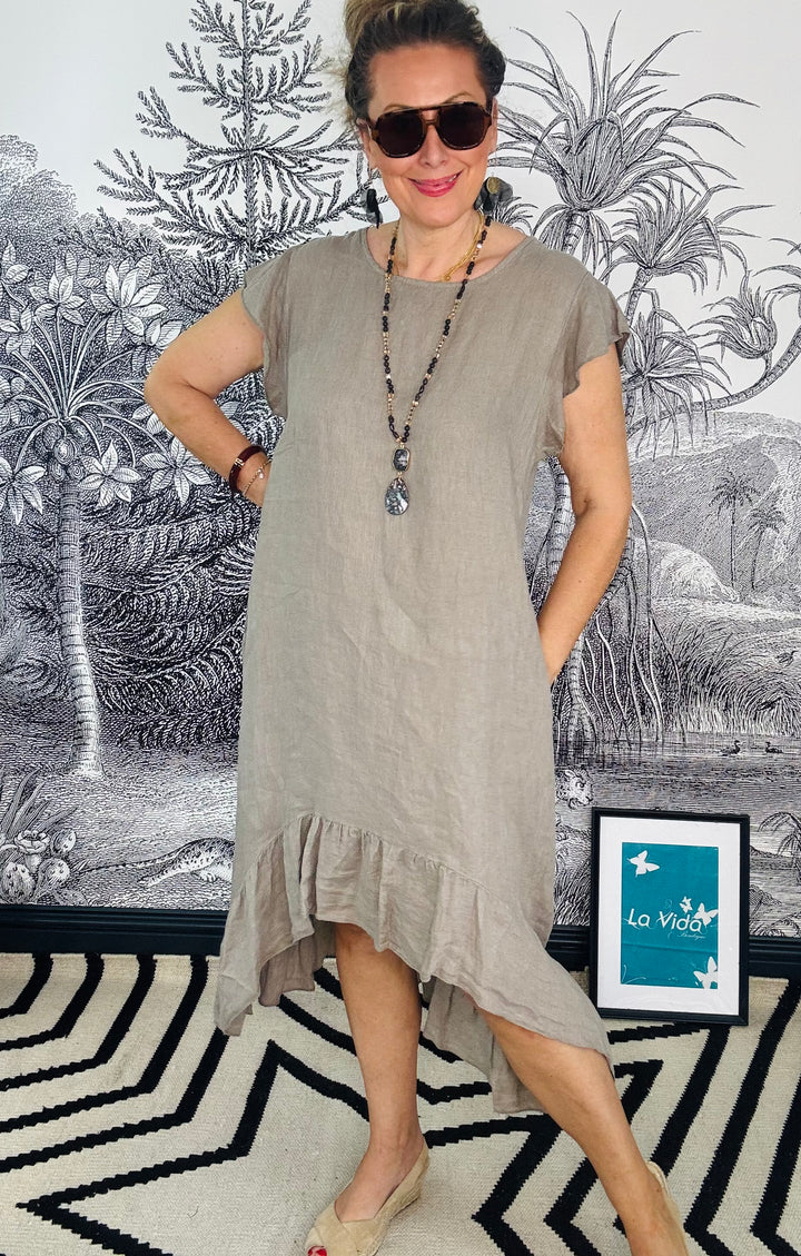Tuscany High Low Hem Linen Midaxi Dress