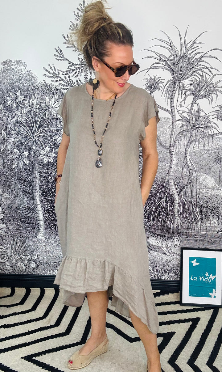 Tuscany High Low Hem Linen Midaxi Dress