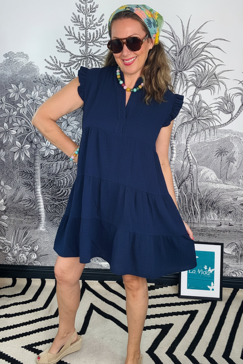 Crete Cotton Frill Sleeve Cheesecloth Mini Dress
