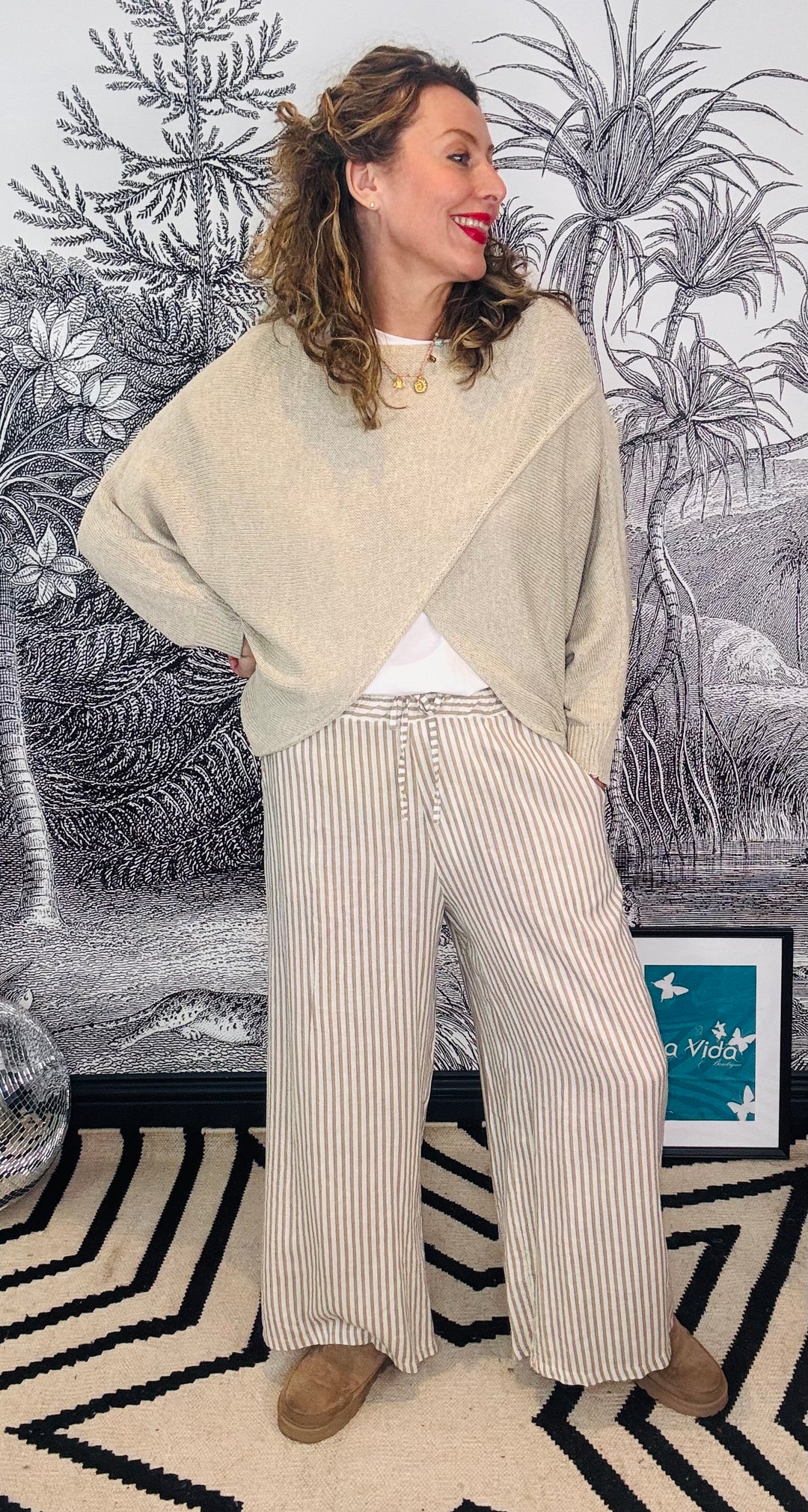 Amanda Stripe Linen Wide Leg Trouser