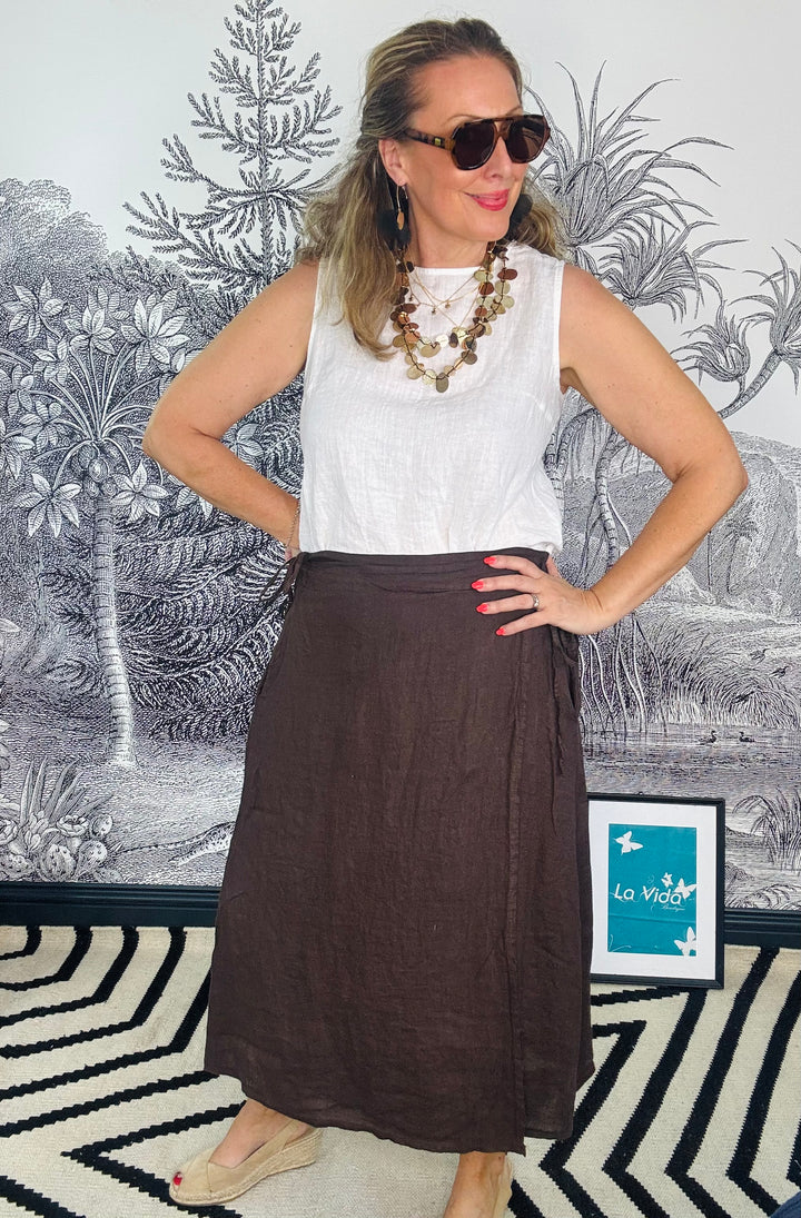 Melina linen wrap skirt