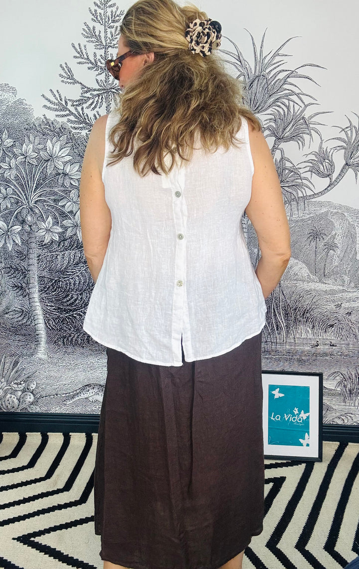 Tuscany Linen Button Back Sleeveless Top