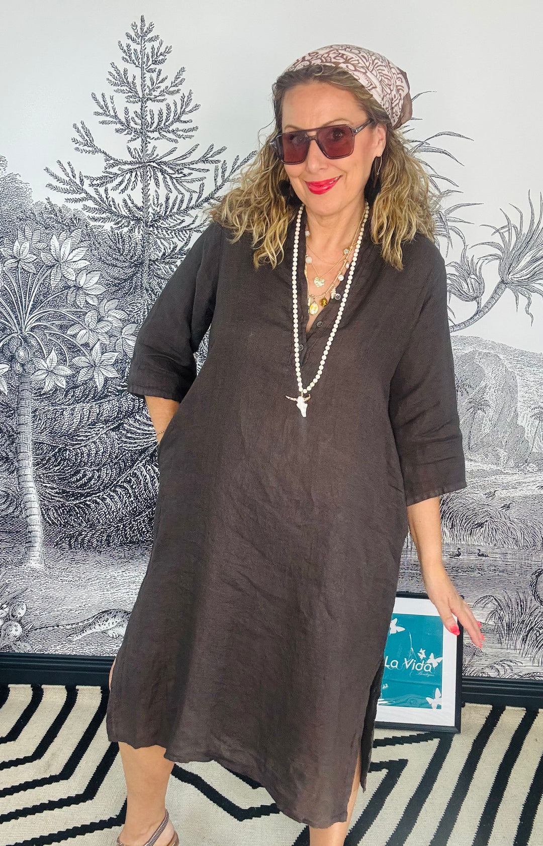 Melina Linen shirt dress in Chocolate
