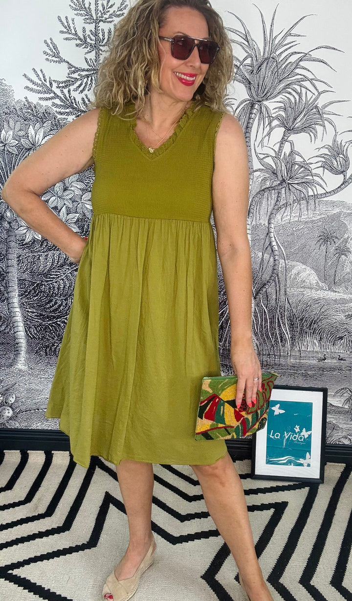 Sardinia Smocked V-Neck Midi Dress