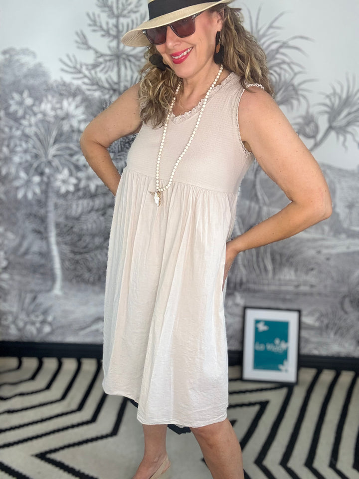 Sardinia Smocked V-Neck Midi Dress