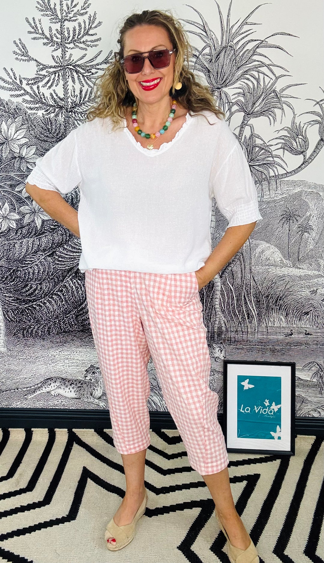 Genova Plaid Linen Blend Trousers