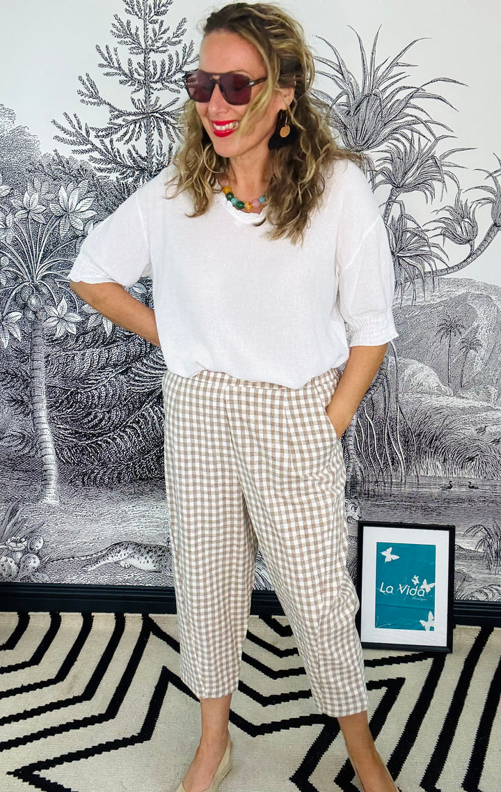 Genova Plaid Linen Blend Trousers