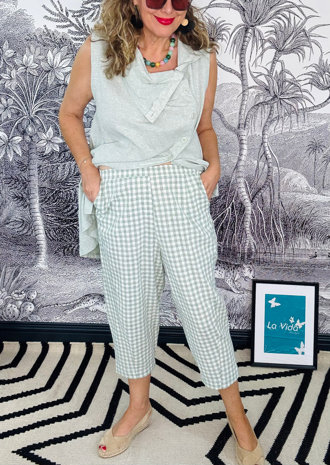 Genova Plaid Linen Blend Trousers