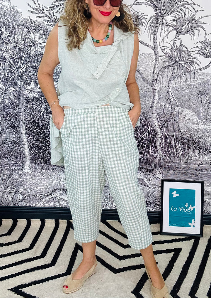 Genova Plaid Linen Blend Trousers