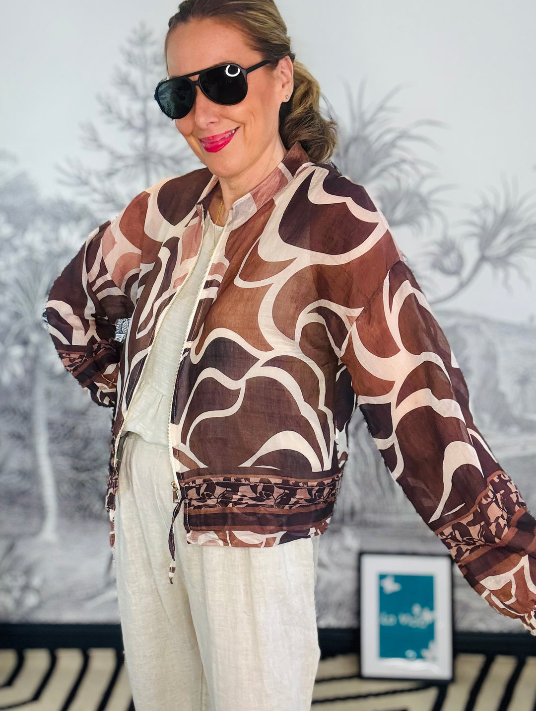 Demi Graphic Print Bomber Jacket with Drawstring Hem