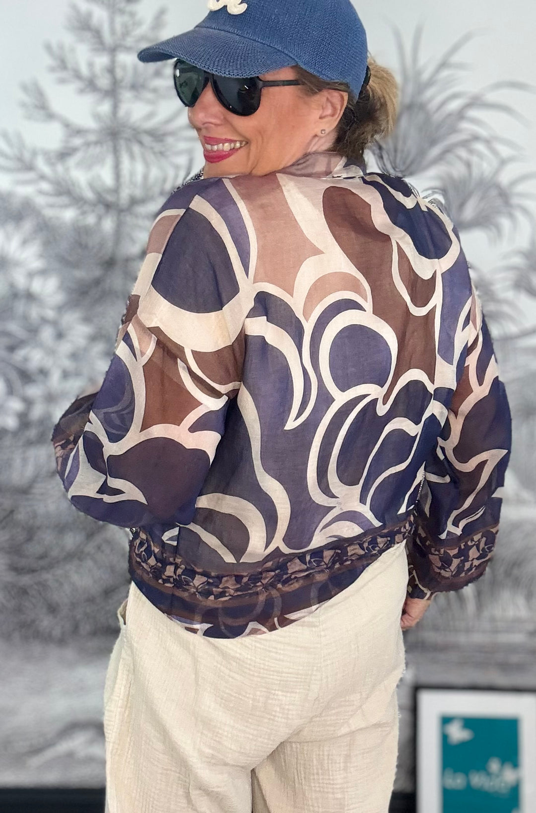 Demi Graphic Print Bomber Jacket with Drawstring Hem