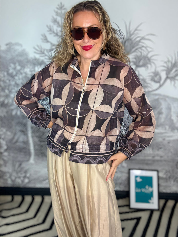 Sarah Graphic Print Bomber Jacket with Drawstring Hem