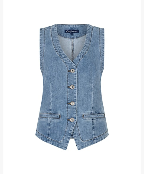 Red Button Denim Waistcoat