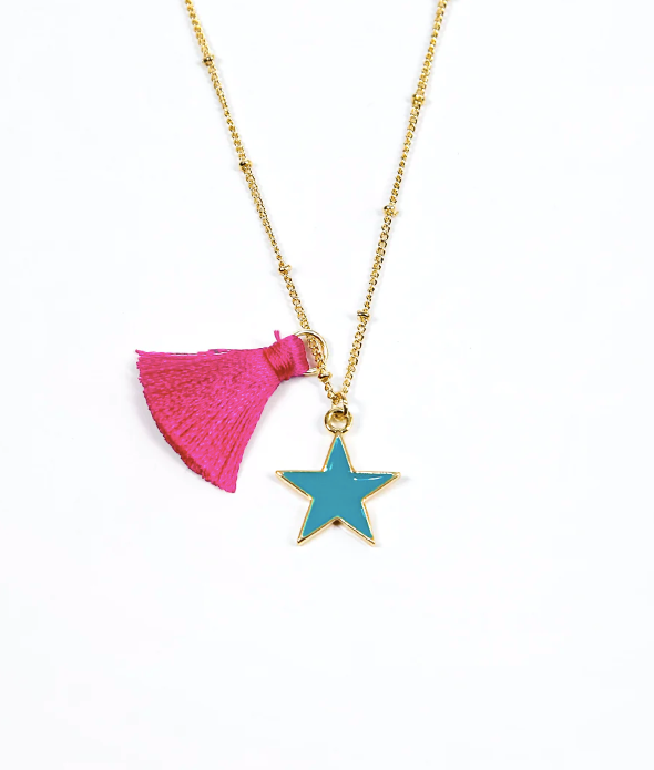 Tassel &amp; Star Necklace in Pink/Turquoise