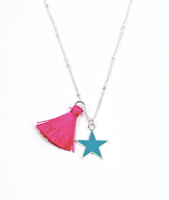 Tassel &amp; Star Necklace in Pink/Turquoise