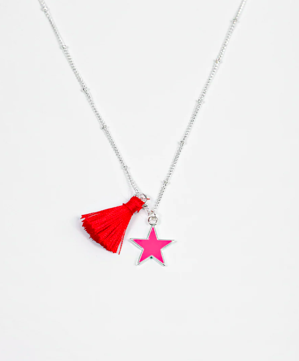 Tassel &amp; Star Necklace in Red/Pink