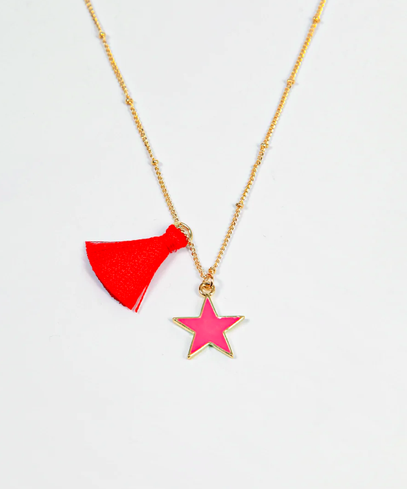 Tassel &amp; Star Necklace in Red/Pink