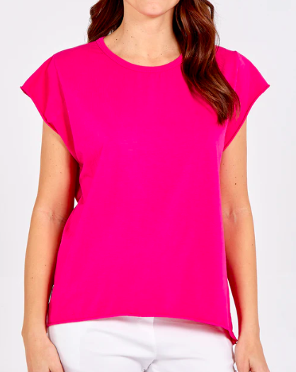 Kathy Cap Sleeve Raw Edge T-Shirt