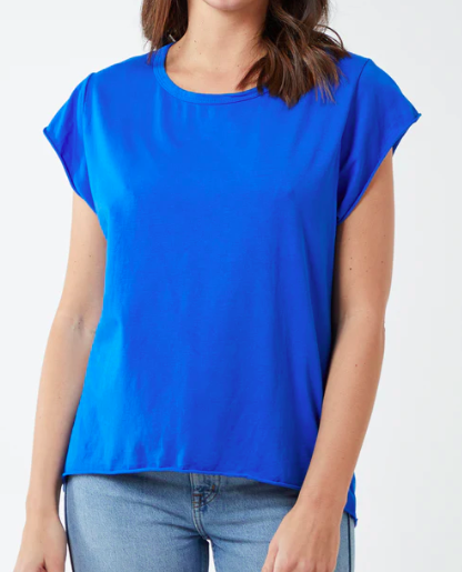 Kathy Cap Sleeve Raw Edge T-Shirt