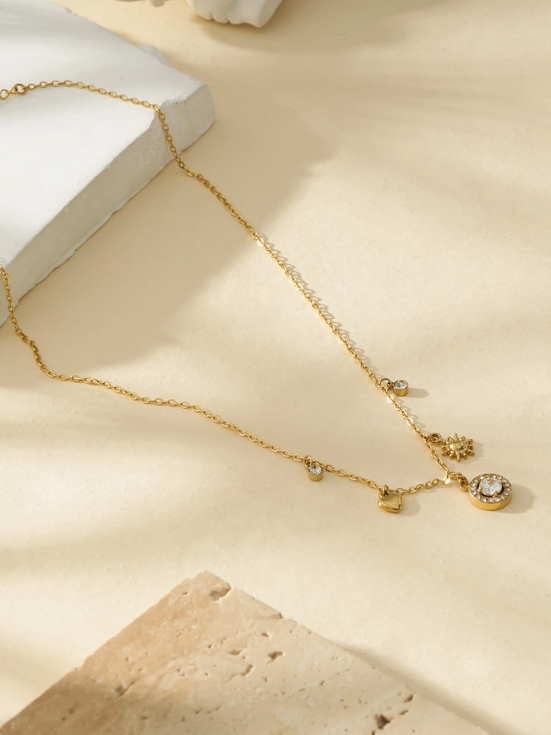 Crystal Sun &amp; Charms Necklace