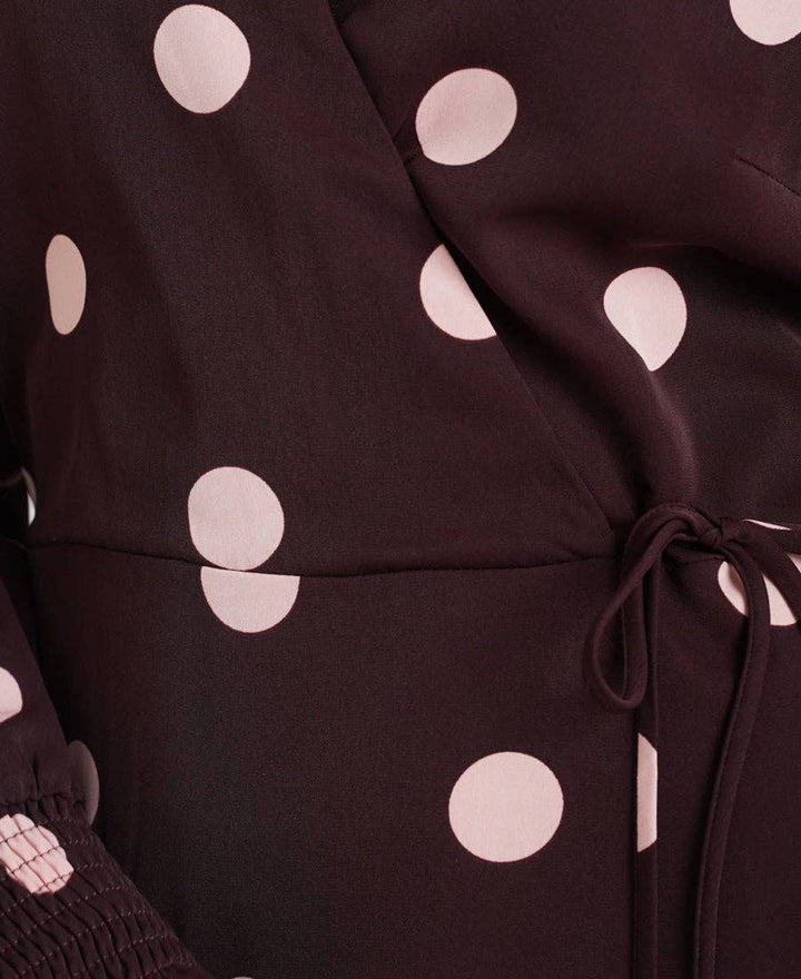Berry Spot Wrap Long Sleeve Midaxi Dress