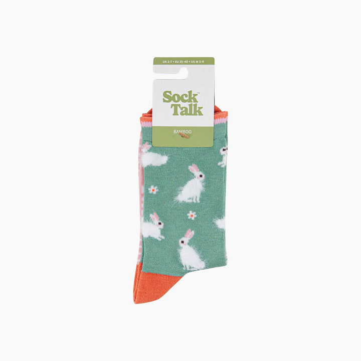 Bunny Rabbit Mint Green Floral Fluffy Bamboo Socks