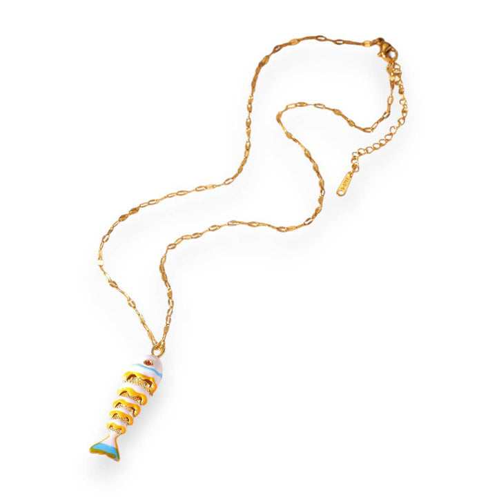 Articulated Fish Necklace in White &amp; Gold