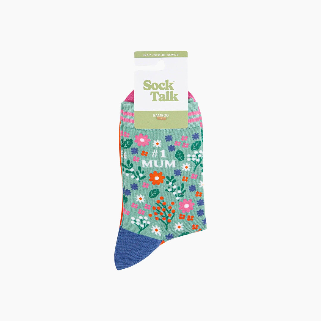 Number 1 Mum Floral Bamboo Socks in Green: UK 3-7 | EU 36-40 | US 5-9