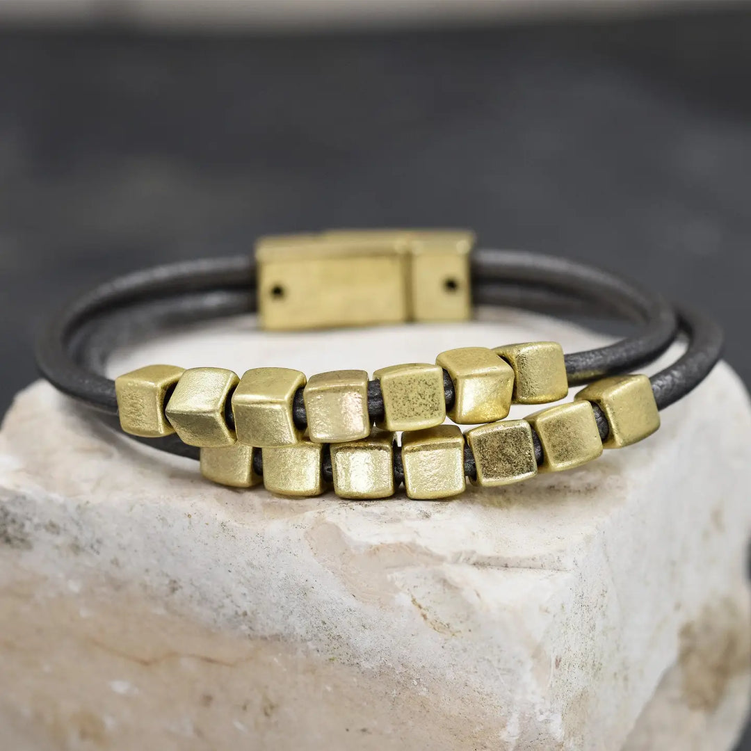 Rustic Nuggets Leather Bracelet