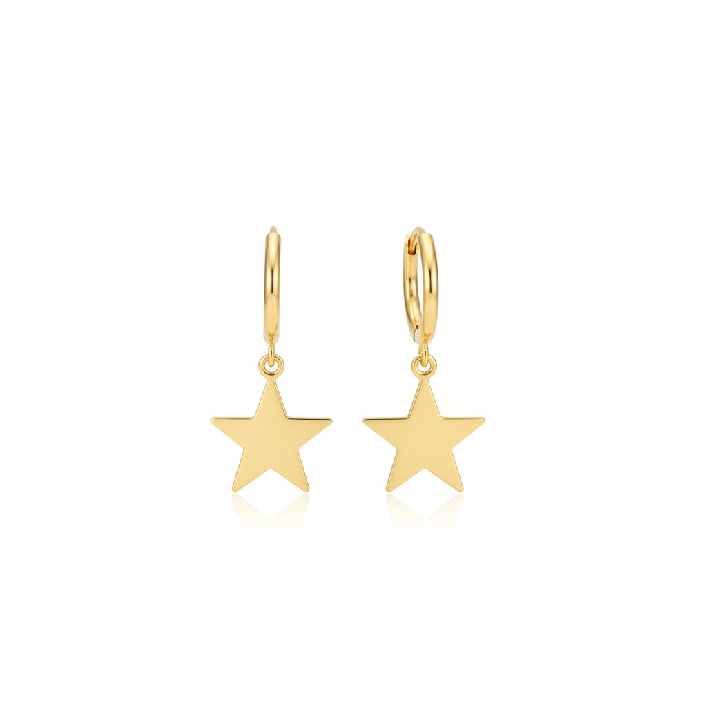 SIMPLE HOOP EARRINGS WITH STAR CHARM [GOLD-PLATE]