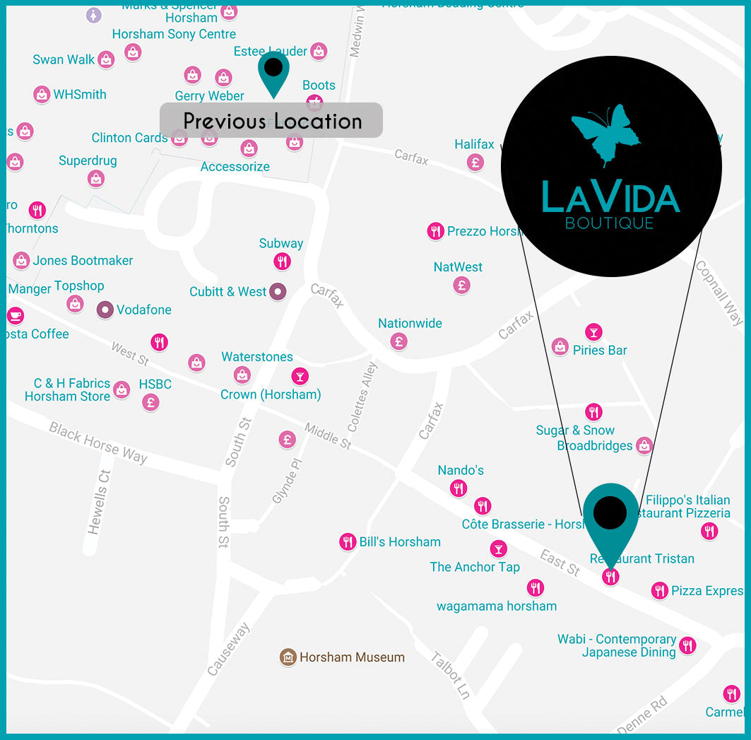 Map showing La Vida Boutique location off East Street, Horsham