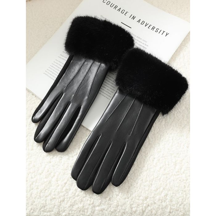 Luxe Faux Leather &amp; Fur Trim Gloves