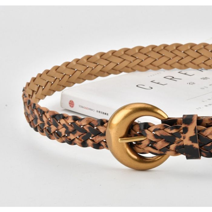 Woven Faux Leather Leopard Belt