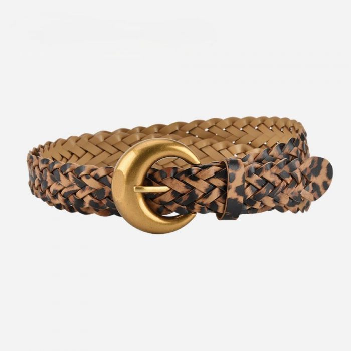 Woven Faux Leather Leopard Belt