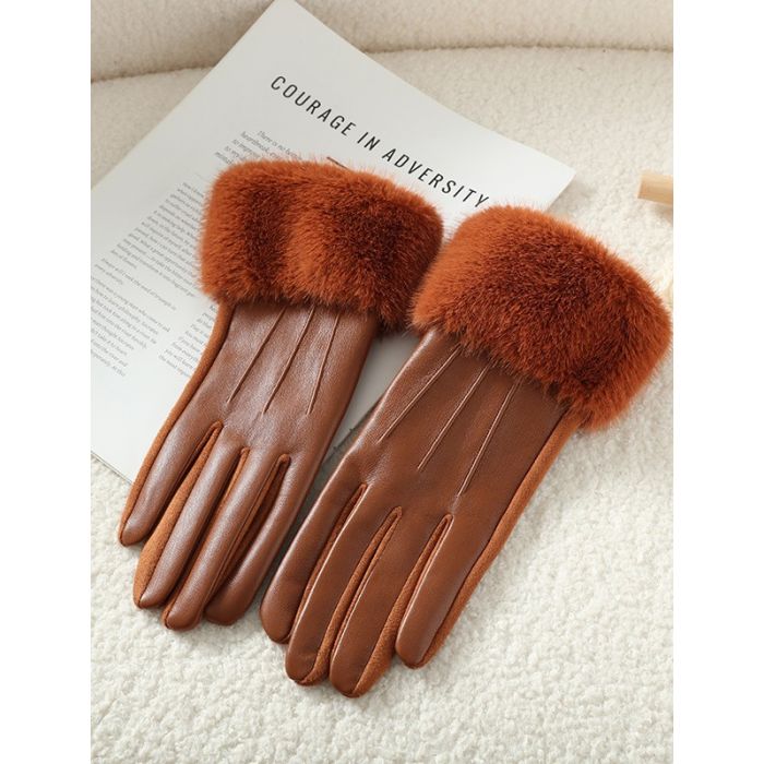 Luxe Faux Leather &amp; Fur Trim Gloves